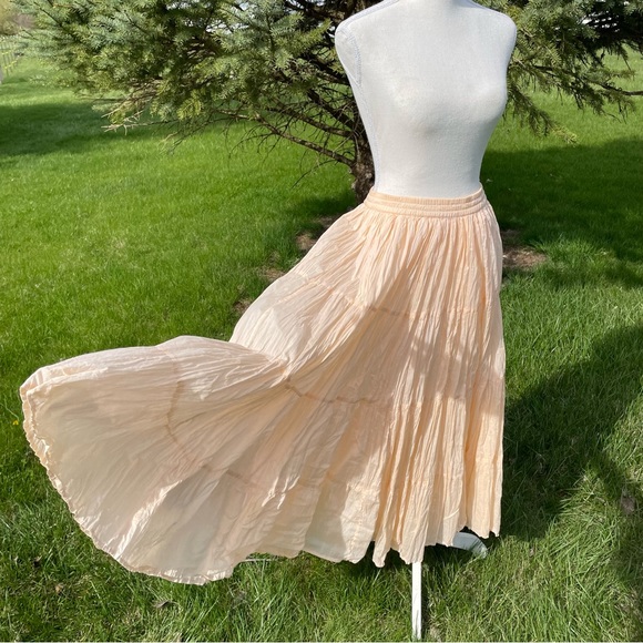 Vintage Skirts Vintage Light Peach Fruit Phool Tiered Gathered Broomstick Skirt Poshmark